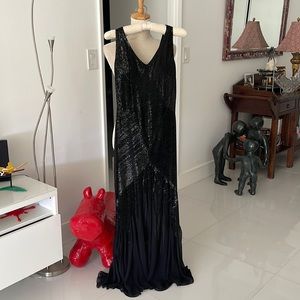 Oleg Cassini Black Sequin Maxi Dress